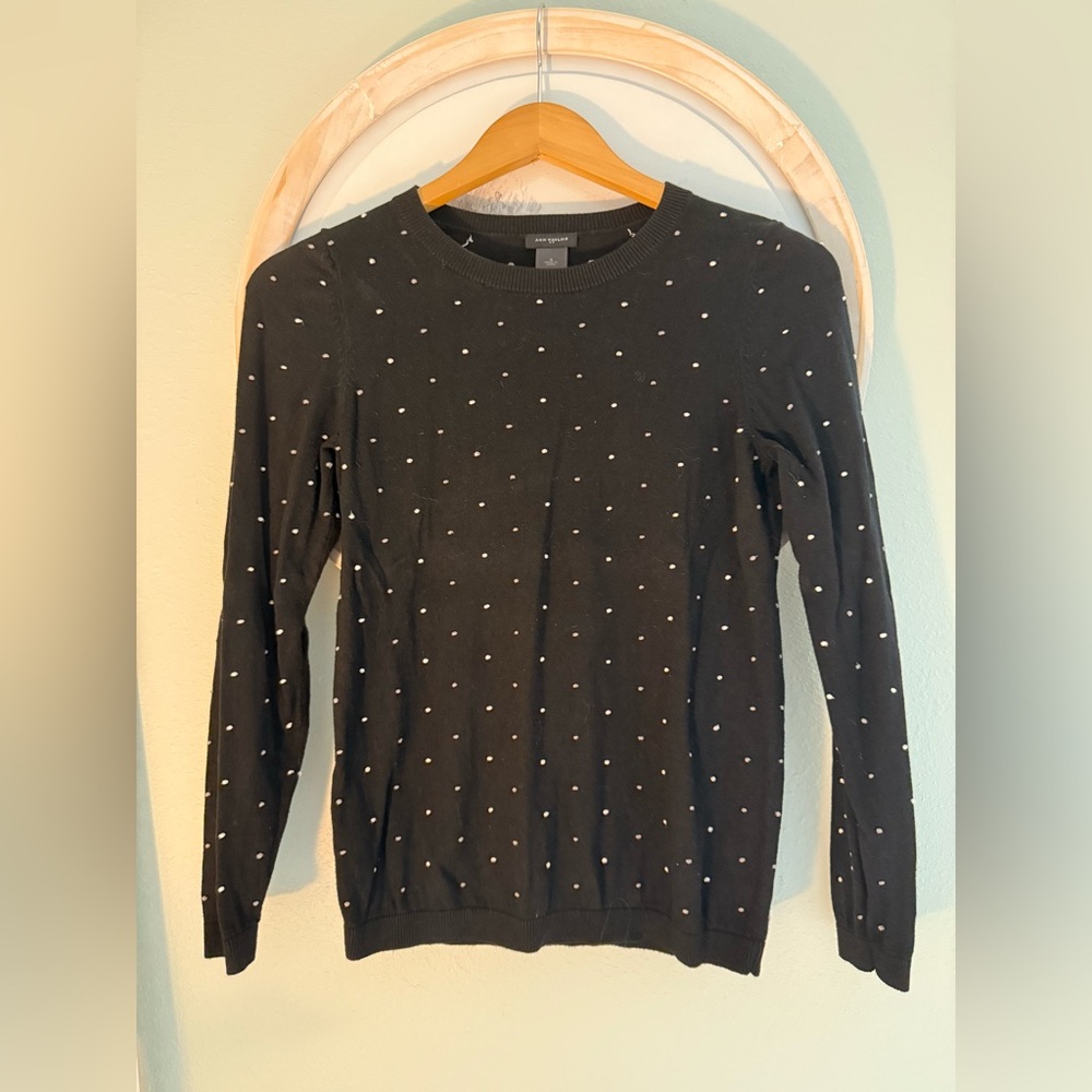 Ann Taylor Black Sweater with White Dots